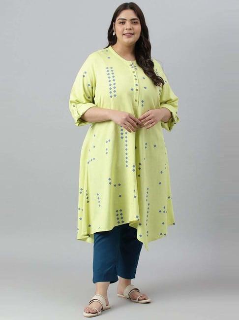 w green printed a line kurta