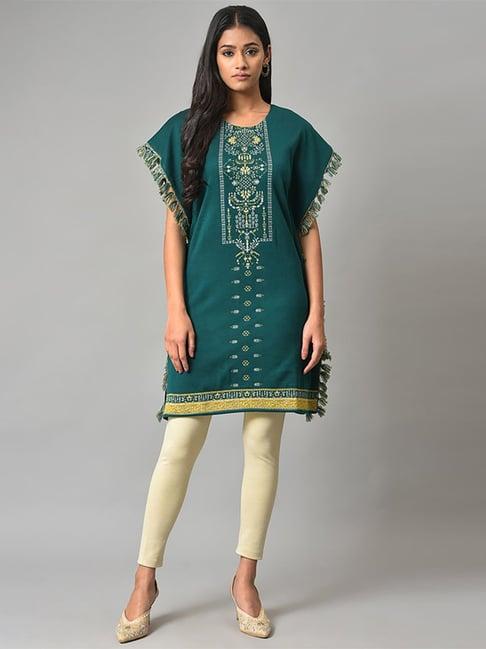 w green printed a line winter kaftan