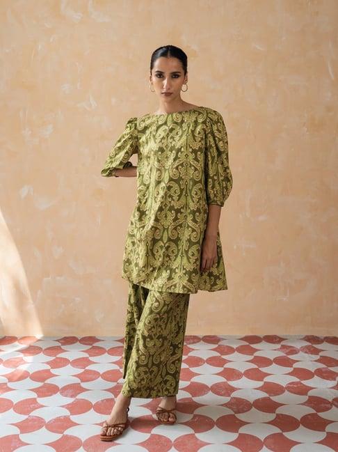 w green printed kurti palazzo set