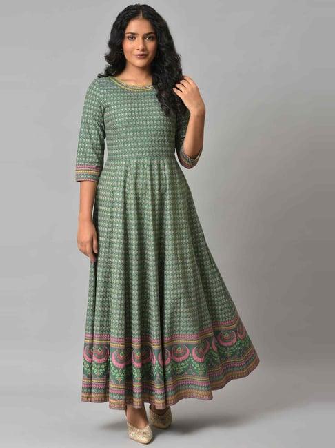 w green printed maxi dress