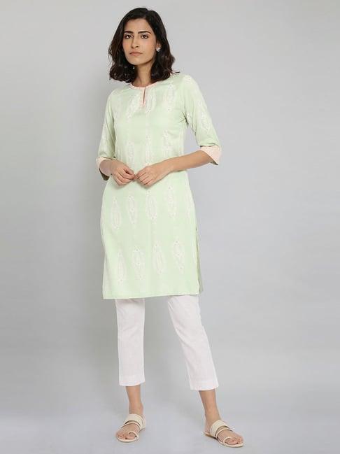 w green printed straight kurti