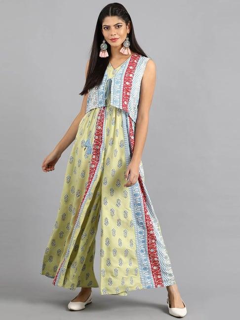 w green printed yolo a-line dress