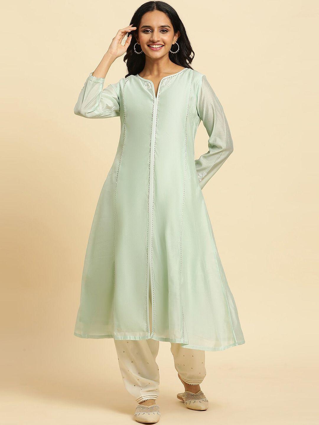 w green round neck gotta patti a-line kurta