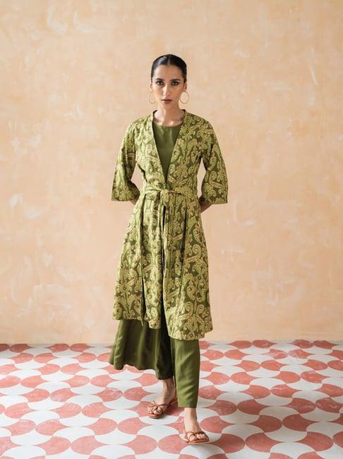 w green tunic palazzo set with jacket