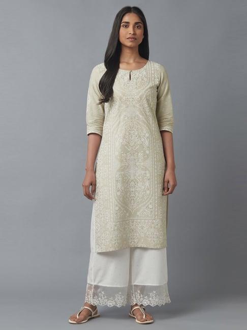 w grey cotton printed straight kurta