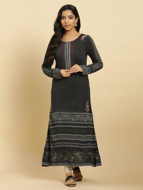 w grey floral print straight kurta