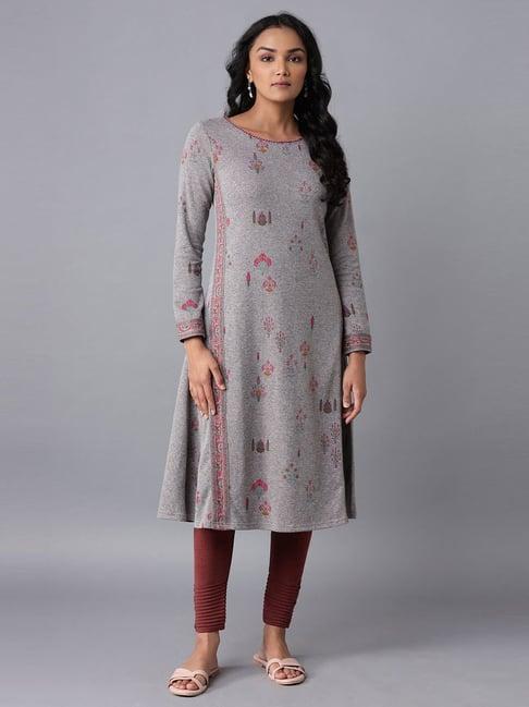 w grey printed a line kurta