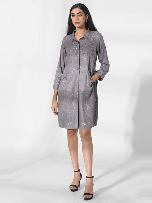 w grey printed shift dress