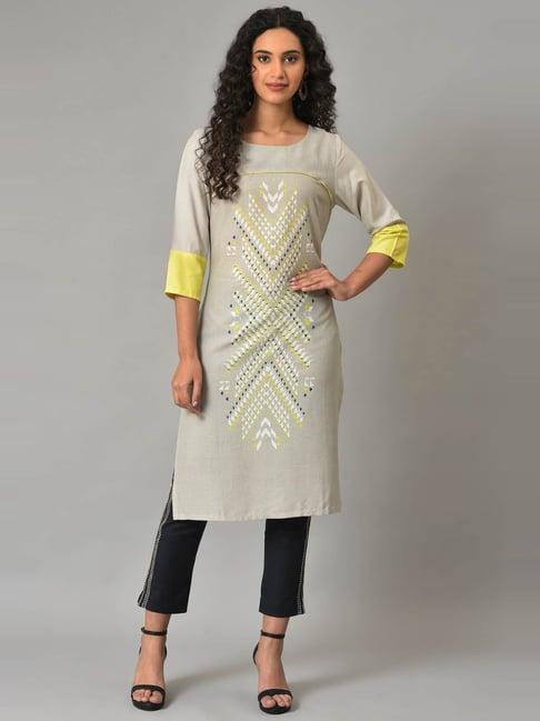 w grey printed straight kurta