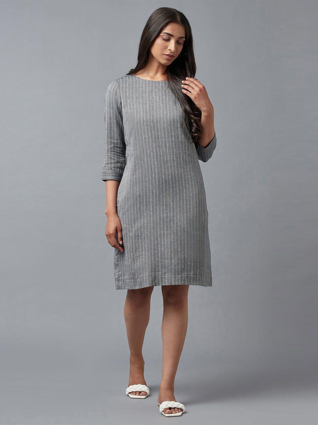 w grey striped pure cotton sheath dress