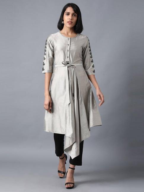 w grey striped straight kurta