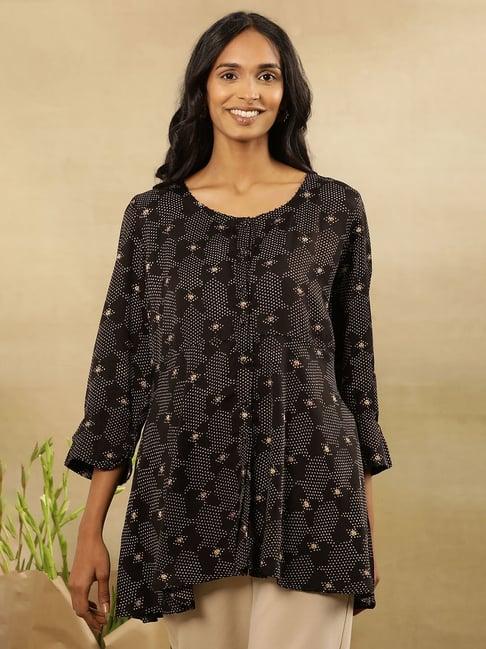 w iron black printed tunic