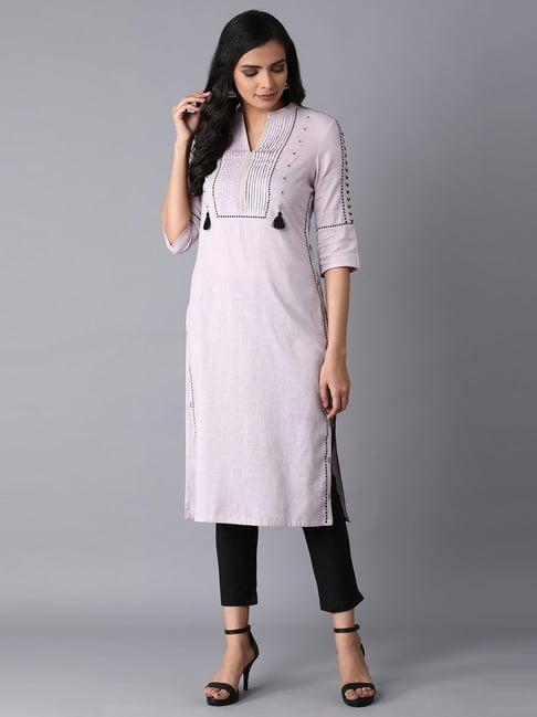 w lavender cotton printed straight kurta