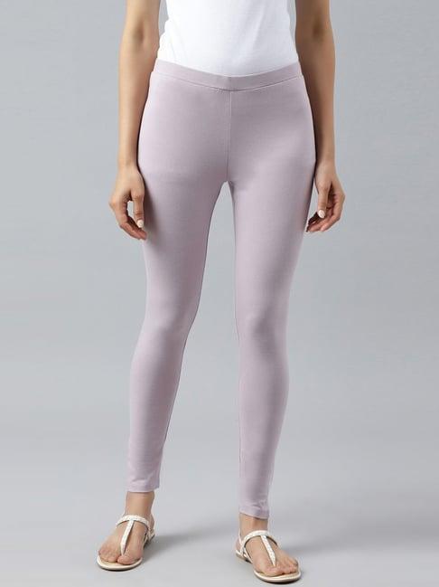 w lilac cotton regular fit leggings