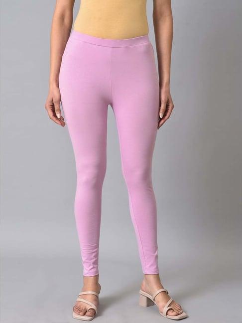 w lilac cotton regular fit tights