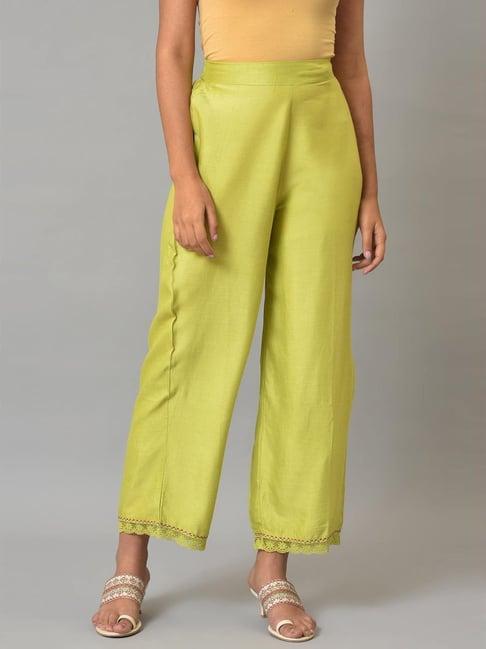 w lime green regular fit palazzos