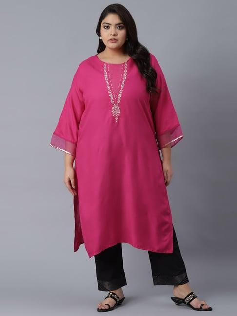 w magenta embellished straight kurta