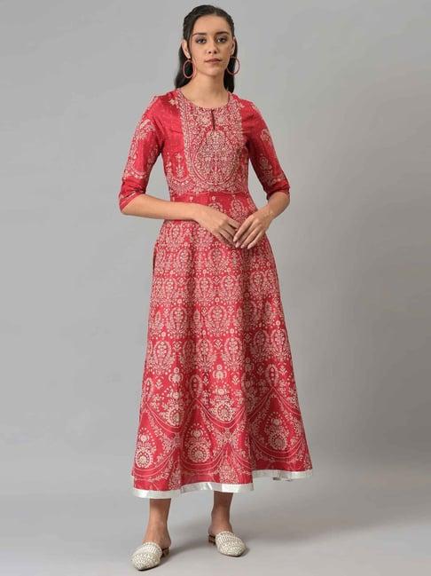 w maroon floral print a line kurta