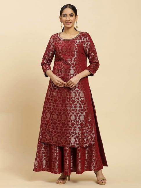 w maroon floral straight kurta