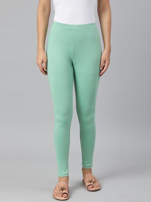 w mint green cotton regular fit leggings