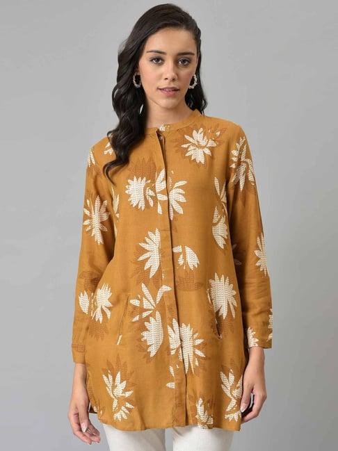 w mustard floral print straight kurti