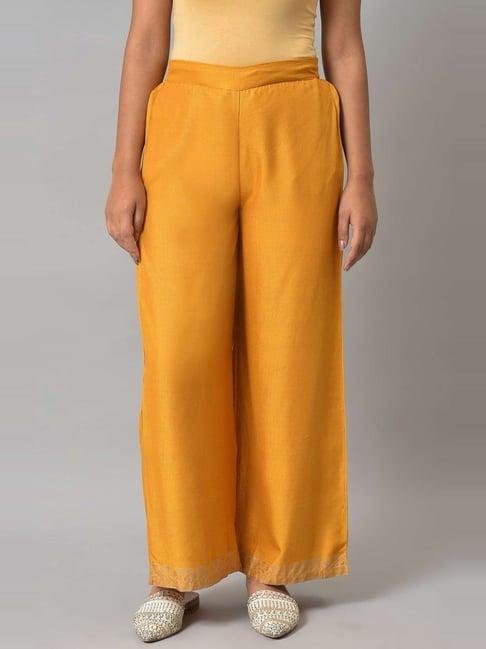 w mustard printed palazzos