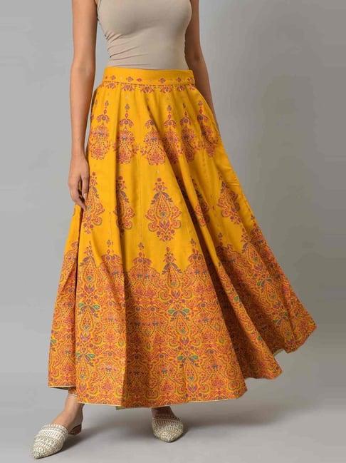 w mustard printed skirt