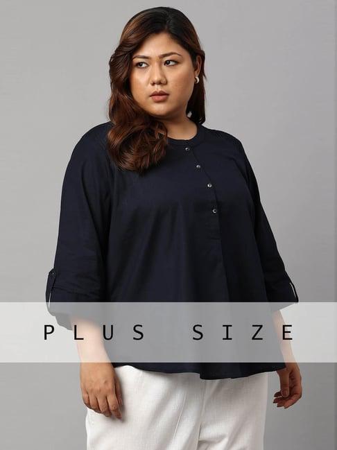 w navy cotton regular fit tunic