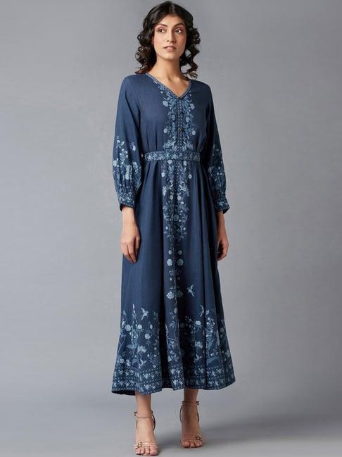 w navy floral print maxi dress