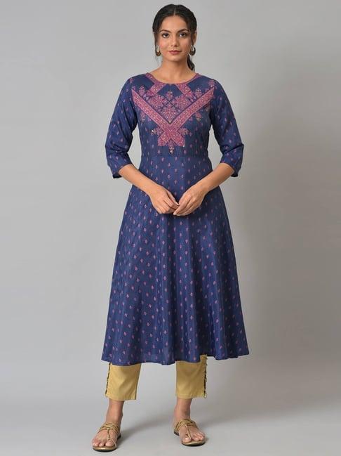 w navy printed a line kurta