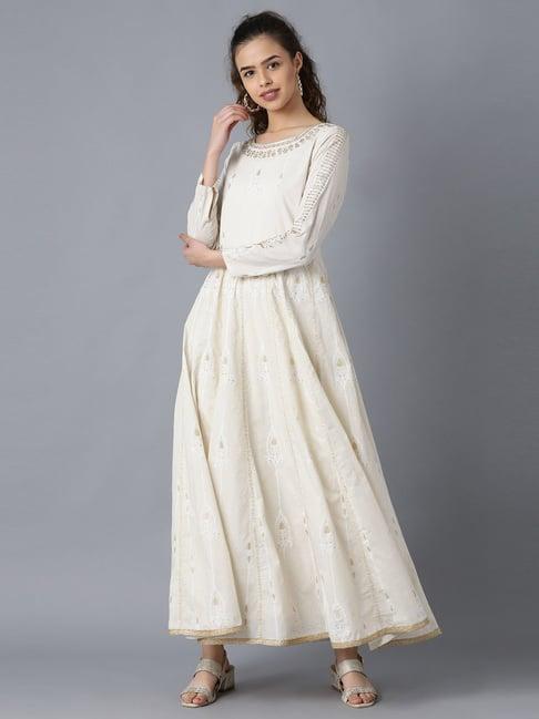 w off-white cotton embroidered anarkali kurta