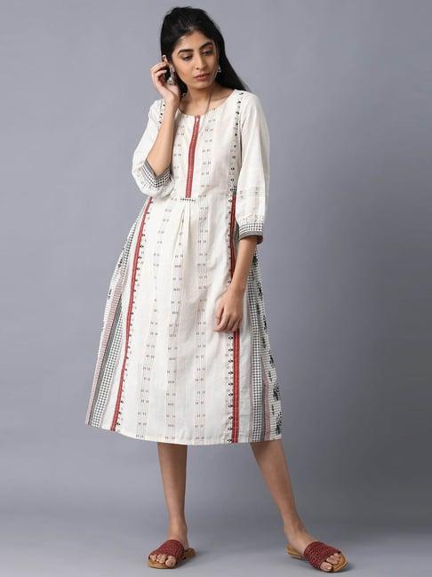 w off-white cotton printed a-line dress