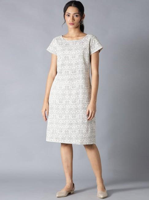 w off-white cotton printed a-line dress