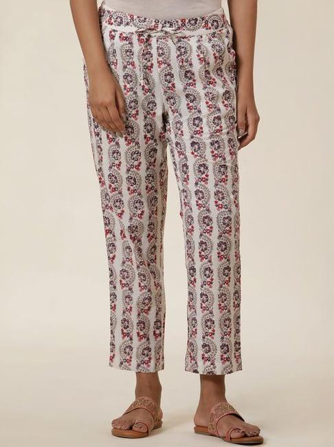 w off-white cotton printed straight pants
