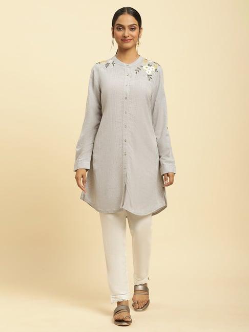 w off-white embroidered a line kurti