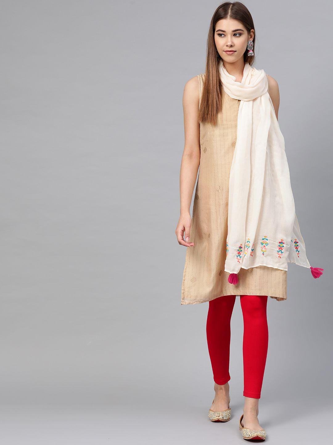 w off-white embroidered detail solid dupatta