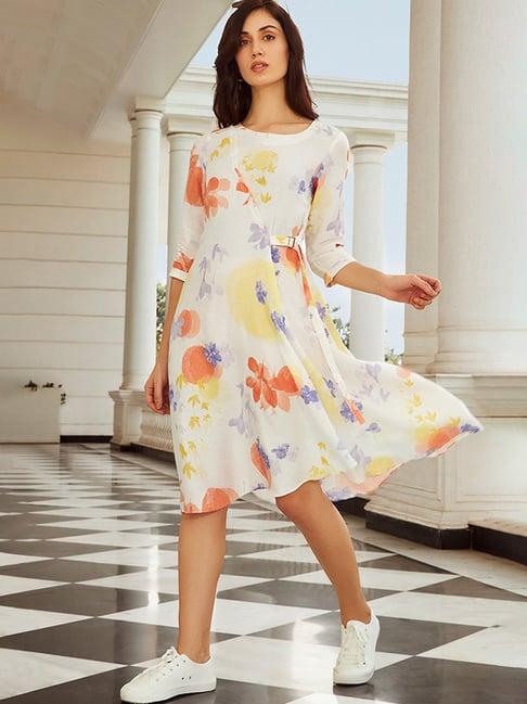 w off-white floral print a-line dress