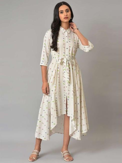 w off-white floral print high-low dress