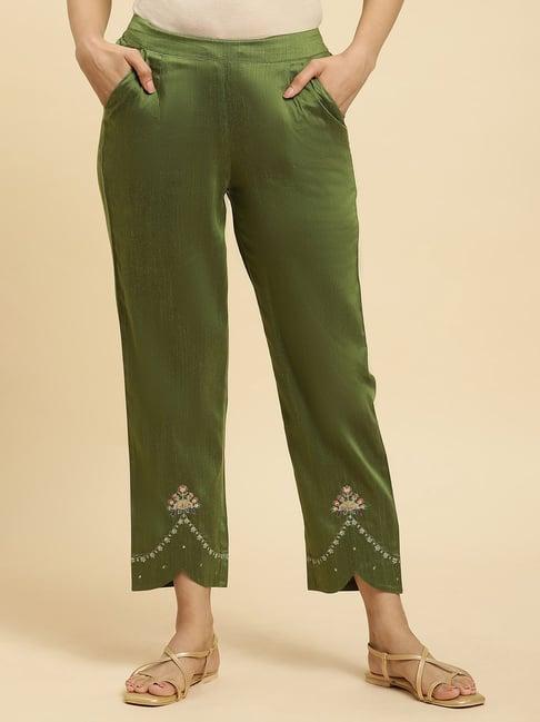 w olive embroidered pants