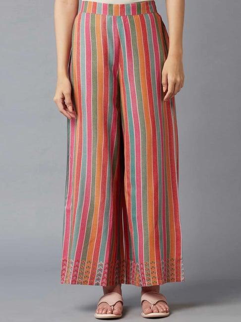 w orange & pink striped parallel pants