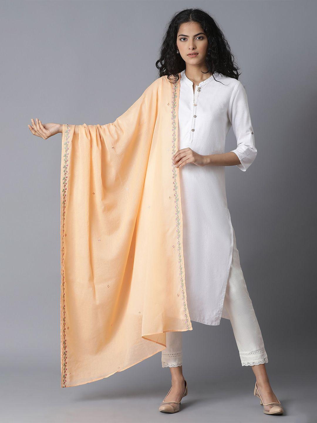 w orange embroidered pure cotton dupatta