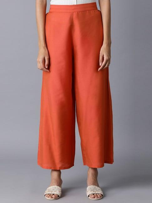 w orange regular fit palazzos