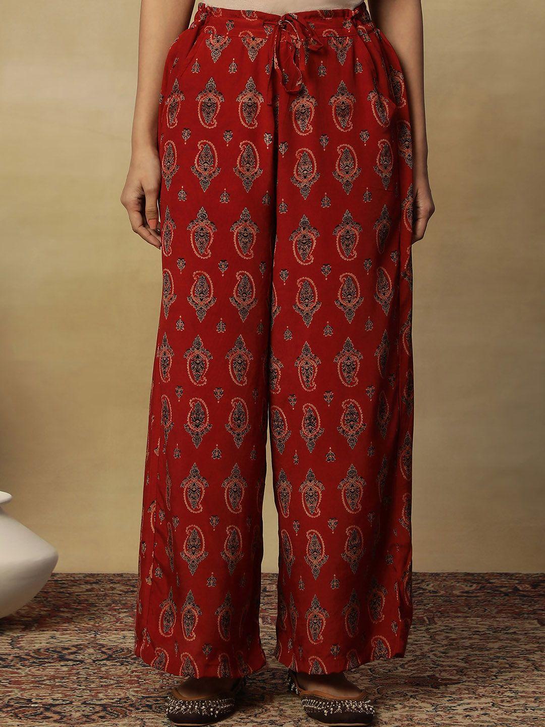 w paisley printed straight fit ethnic palazzos