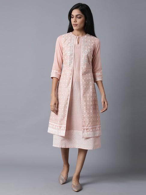 w peach embroidered a line kurta