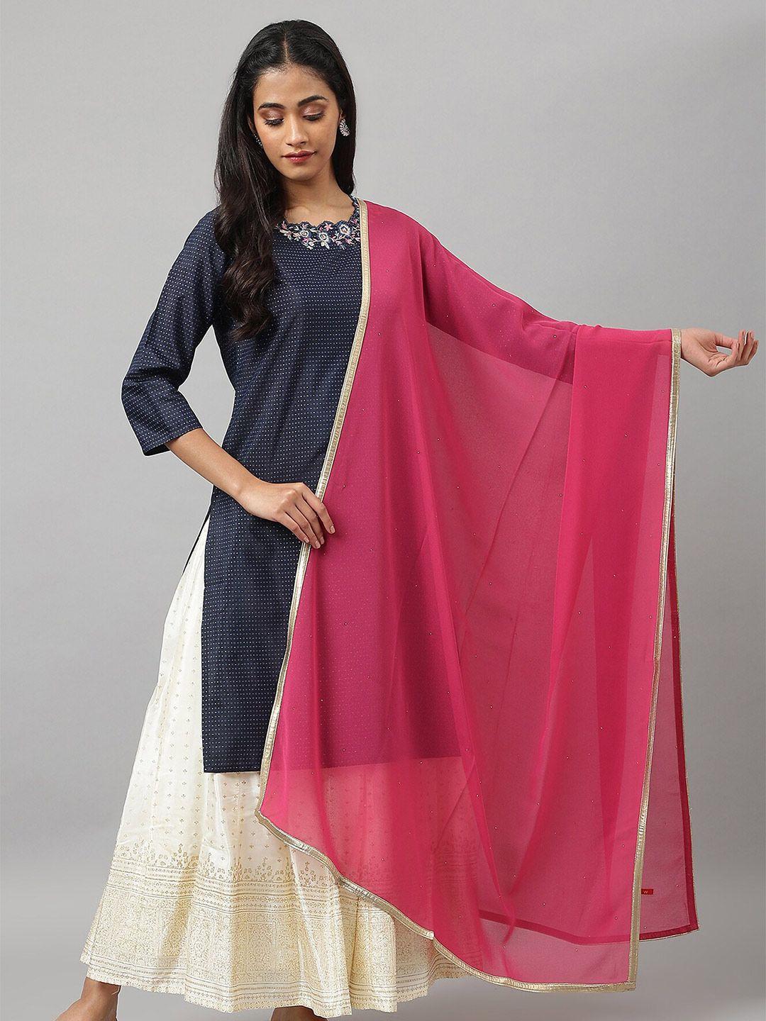 w pink & gold-toned poly crepe dupatta