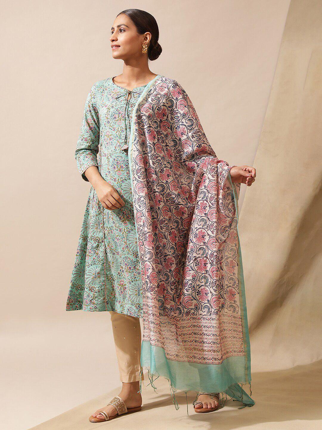 w pink & green printed dupatta