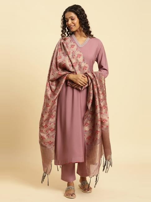 w pink embroidered kurta pant set with dupatta