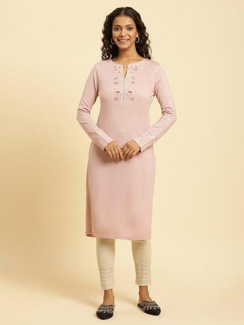 w pink embroidered kurta pant set