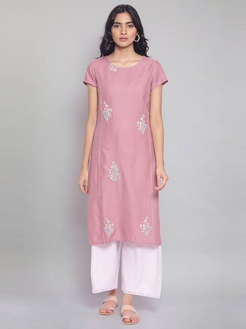 w pink embroidered kurta