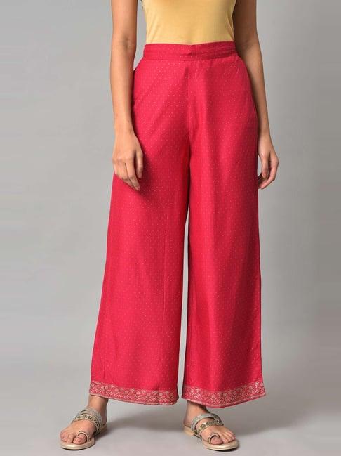 w pink embroidered palazzos